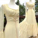 Pretty Yellow Square Neck Long Sleeve Lace Ball Gown Evening Dress HZ1024