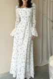 Elegant White A-Line Printed Long Sleeve Dress HZ1024