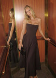 Simple Brown A-line Strapless Ankle-length Ball Gown Evening Dress HZ1024