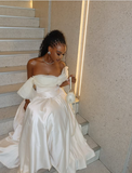 Chic Green A-Line Off-Shoulder Tulle Satin Ankle-Length Gown HZ1024