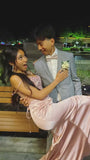 Pink Strap Beaded Satin Ball Gown Evening Dress HZ1024