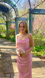 Sweet Pink Strapless Sleeveless Ruffled Formal Prom Gown Evening Dress HZ1024