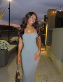 Simple Grey Mermaid Bodycon Strap Ball Gown Evening Dress HZ1024