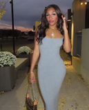 Simple Grey Mermaid Bodycon Strap Ball Gown Evening Dress HZ1024