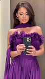 Charming Purple A-line Sleeveless Chiffon High Slit Formal Prom Gown Evening Dress HZ1024