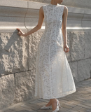 Simple A-Line High Neck Sleeveless Lace Formal Dress Evening Gown HZ1024