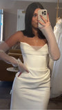 White V-neck Off-shoulder Mermaid Satin Long Ball Gown Wedding Dress HZ1024