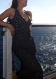 Simple Black and White Polka Dot Deep V Neck Sleeveless Mermaid Ball Gown Evening Dress HZ1024