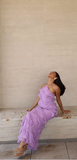 Soft Chiffon Halter Neck Off Shoulder Sleeveless Tiered Ruffle Length Ankle Ball Gown Evening Dress HZ1024