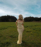 Chic Light Yellow Two-Piece Mermaid Lace Floor-Mounting Ball Gown Evening Dress HZ1024