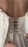 Elegant Ivory Two-piece Strap Tulle Floor Length Wedding Dress HZ1024