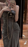 Sexy Gray Off-the-shoulder Halter Neck Slit Bodycon Mermaid Ball Gown Evening Dress HZ1024