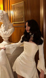 Sexy Long Sleeve White Satin Short Dress Homecoming Dress HZ1024
