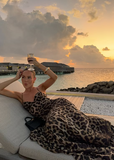 Sexy Flowy Leopard Print Spaghetti Strap Floor Length Party Dress Evening Gown HZ1024