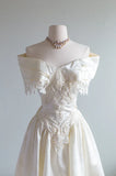 Vintage French Ivory A-line Off-the-shoulder Sequin Beaded Wedding Dress HZ1024