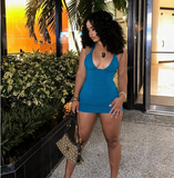 Sexy Blue Halter Neck Bodycon Short Prom Dress Party Dress HZ1024