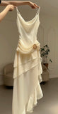 Elegant Champagne Chiffon Spaghetti Strap Ruffled Prom Dress Evening Dress HZ1024