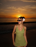 Chic Knit Green Spaghetti Strap Deep V Neck Sleeveless Mini Party Dress Homecoming Dress HZ1024
