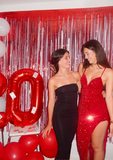Shiny Spaghetti Strap Sleeveless Sequin Slit Long Prom Dress Evening Dress HZ1024