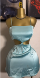 Chic Green Spaghetti Strap Waist Cutout Satin Backless Short Party Dress Homecoming Dress HZ1024