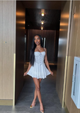 Spaghetti Strap Vintage A-Line Sleeveless Mini Party Dress Homecoming Dress HZ1024