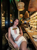Chic White Sleeveless Bodycon Mini Party Dress Homecoming Dress HZ1024