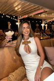 Chic White Sleeveless Bodycon Mini Party Dress Homecoming Dress HZ1024