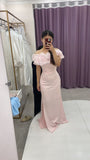 Elegant Pink Off Shoulder Mermaid Floor Length Formal Slit Prom Dress Evening Gown HZ1024
