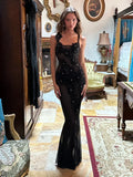 Sexy Black Mermaid Backless Strap Long Ball Gown Evening Dress HZ1024