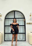 Classic Black Off Shoulder Halter Neck A-Line Mini Party Dress Homecoming Dress HZ1024