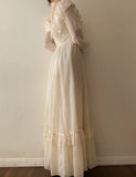 Vintage Ivory High Neck Long Sleeve Lace A-Line Prom Dress Wedding Dress HZ1024