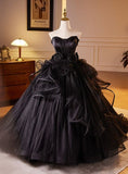 Formal Evening Gown Black Off Shoulder Sleeveless A Line Tulle Floor Length Evening Gown Prom Dress HZ1024