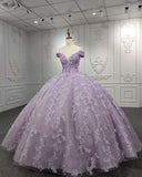 Gorgeous A-line purple tutu off-the-shoulder floral dress with tail prom dress evening dress HZ1024