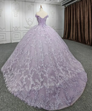 Gorgeous A-line purple tutu off-the-shoulder floral dress with tail prom dress evening dress HZ1024
