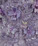 Gorgeous A-line purple tutu off-the-shoulder floral dress with tail prom dress evening dress HZ1024