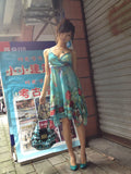 Vintage Strapless V Neck Sleeveless Chiffon Printed Short Party Dress Homecoming Dress HZ1024