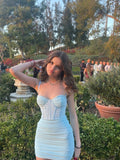 Blue Off Shoulder Strapless Bodycon Mini Party Dress Homecoming Dress HZ1024