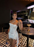 Sexy Black Strapless Lace Bodycon Mini Prom Dress Party Dress HZ1024