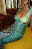 Chic Mermaid Print Sleeveless Long Prom Dress Evening Dress HZ1024