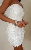 Chic White Sequin Sleeveless Mermaid Mini Party Dress Homecoming Dress HZ1024