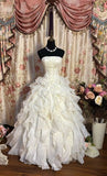 Vintage White Off-The-Shoulder A-Line Layered Floor-Length Wedding Dress HZ1024
