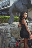Elegant Black Strap Mini Graduation Gown Homecoming Dress HZ1024
