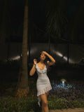 Sweet Blue V Neck Ruffle Bodycon Mini Party Dress Homecoming Dress HZ1024