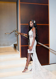 Sexy White Off Shoulder High Slit Sequined Trailing Prom Dress Evening Dress HZ1024