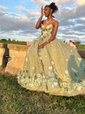 Cute Green Sleeveless 3D Flower A-Line Prom Dress Princess Dress HZ1024