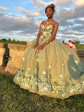 Cute Green Sleeveless 3D Flower A-Line Prom Dress Princess Dress HZ1024