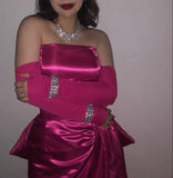 Sweet Hot Pink Strapless Satin Bow Short Party Dress Homecoming Dress Sleeveless HZ1024