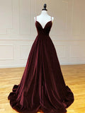 Simple A-Line Velvet Green Long Prom Dress, Green Long Formal Dress HZ1024