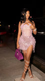 Fashion Glitter Pink Sparkling Sequin Mini 16th Birthday Party Dress Homecoming Dress HZ1024