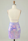 Chic Light Purple Sequin Lace-up Design A-line Spaghetti Strap Homecoming Dress HZ1024